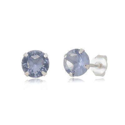 Cartela de Brincos Zircônia 8mm - Lilás - Prata 925 (Contém 12 Pares)