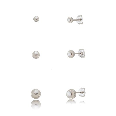 Trios de brincos bolinha 3/4/5mm - Prata 925 (Contém 5 Trios)