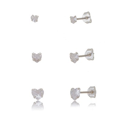 Trios de brincos zircônia Coração 3/4/5x5mm - Prata 925 (Contém 5 Trios)