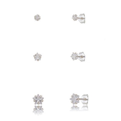 Trios de brincos zircônia Estrela 3/4/5x5 - Prata 925 (Contém 5 Trios)