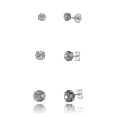Trios de brincos zircônia 4/5/6mm - Lilás - Prata 925 (Contém 5 Trios)