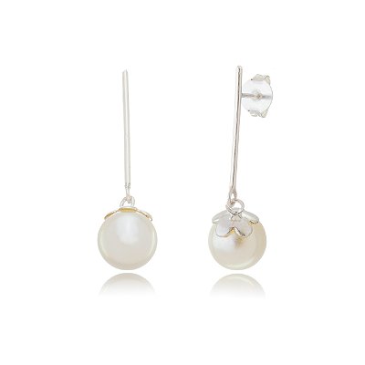 Cartela de brincos pérola com canutilho Prata 925 (Contém 12 Pares)