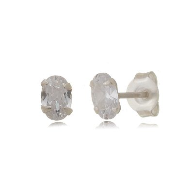Cartela de brincos zircônia Oval 6x4 - Prata 925 (Contém 12 Pares)