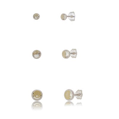 Trios de brincos zircônia Embutido 3/4/5mm - Amarelo - Prata 925 (Contém 5 Trios)