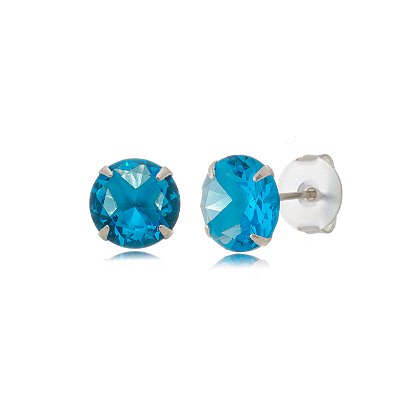 Cartela de brincos Redondo 10mm - Azul Céu - Prata 925 (Contém 12 Pares)