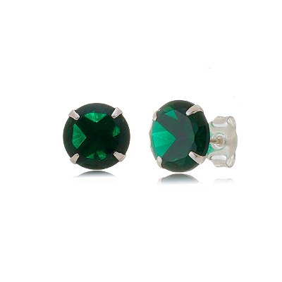 Cartela de brincos Redondo 10mm - Esmeralda - Prata 925 (Contém 12 Pares)