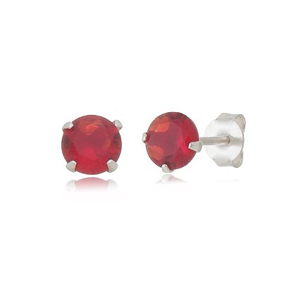 Cartela de brincos zircônia Redondo 6mm - Vermelho - Prata 925 (Contém 12 Pares)
