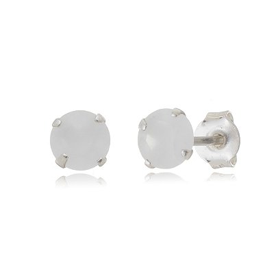 Cartela de brincos zircônia Redondo 6mm - Branco Leitoso - Prata 925 (Contém 12 Pares)