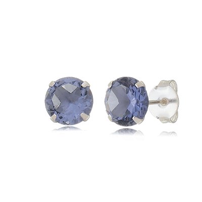 Cartela de brincos zircônia Redondo 6mm - Lilás - Prata 925 (Contém 12 Pares)