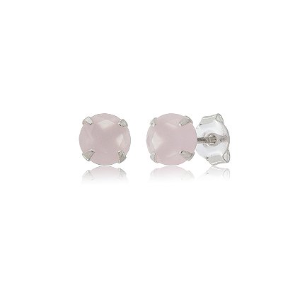 Cartela de brincos zircônia Redondo 6mm - Rosa Leitoso - Prata 925 (Contém 12 Pares)