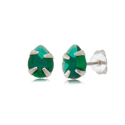 Cartela de brincos gota 6X8 - Verde Esmeralda - Prata 925 (Contém 12 Pares)