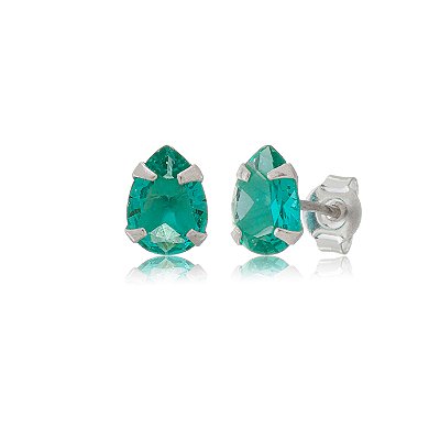 Cartela de brincos gota 6X8 - Verde Mar - Prata 925 (Contém 12 Pares)