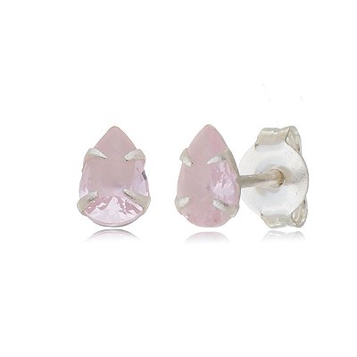 Cartela de brincos gota 6X8 - Rosa - Prata 925 (Contém 12 Pares)