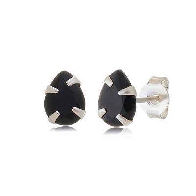 Cartela de brincos gota 6X8 - Preto - Prata 925 (Contém 12 Pares)