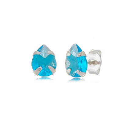 Cartela de brincos gota 6X8 - Azul Céu - Prata 925 (Contém 12 Pares)