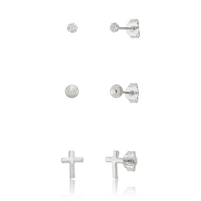 Trio de Brincos Diversos - Prata 925 (5 Trios)