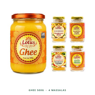 Kit Cozinha Indiana Lotus - Ghee 500g + 4 Massalas