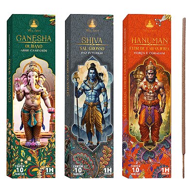 Kit Incenso Vila Zen 3 Aromas Deuses Shiva Ganesha Hanuman