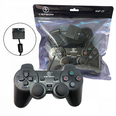 Controle Gamer PS2 - COM FIO - 2 Metros Dualshock Analogico Kapbom KAP-2Y