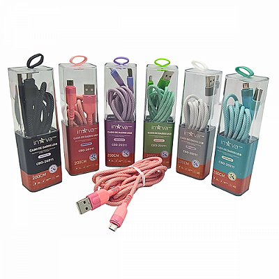 Cabo de dados em Nylon 3.4A 2 Metros V8 INOVA CBO-20211