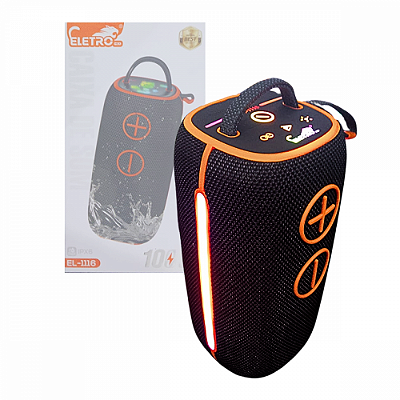 Caixa de Som Bluetooth Portátil LED 100W Prova D'agua com Alça Ajustável Eletromex EL-1116