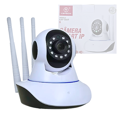 Câmera Segurança Babá Eletrônica Wi-fi Visão Noturna SMART IP com 3 Antenas P2P Kapbom KAP-S069