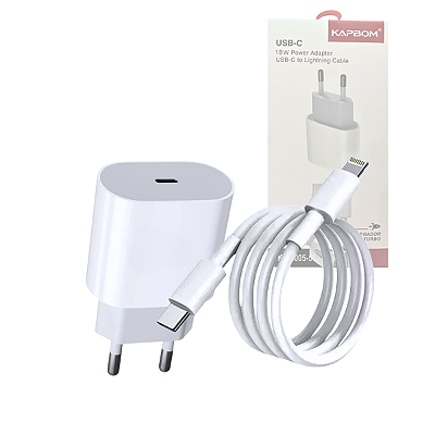 Carregador Completo TURBO 18W Cabo Móvel TIPO-C / Lightning Kapbom KA-5005-5G