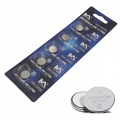 Cartela com 5 unidades de Bateria CR1220 Litio 3V Maxmidia MAX-CR1220