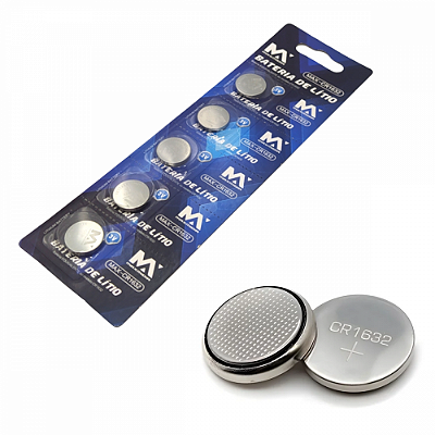 Cartela com 05 unidades de Bateria CR1632 Litio 3V Maxmidia MAX-CR1632