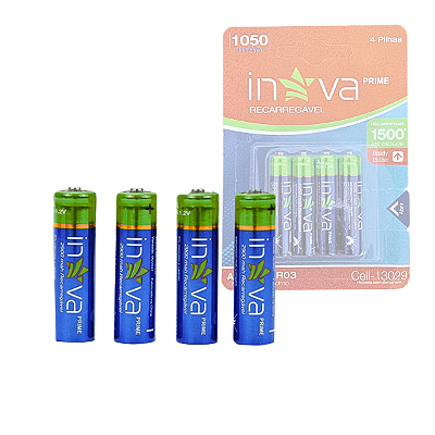 KIT com 04 Pilhas Recarregáveis AAA 1.2V HR03 INOVA PRIME CELL-13029