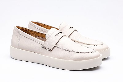 Loafer Casual Couro Bege
