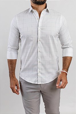 Camisa Arm Collar Branca Window Verde e Marinho