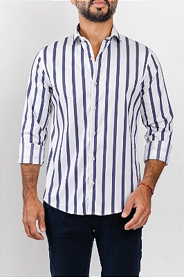 Camisa Arm Collar Branca Listra Marinho