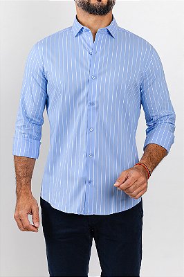 Camisa Arm Collar Azul Claro Listra Branca
