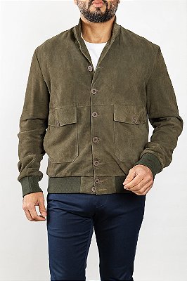 Jaqueta de Couro Chamoa Utility Verde Oliva