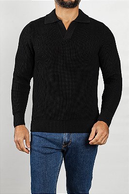 Tricot Polo Gola V Preto