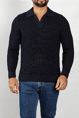 Tricot Polo Gola V Marinho