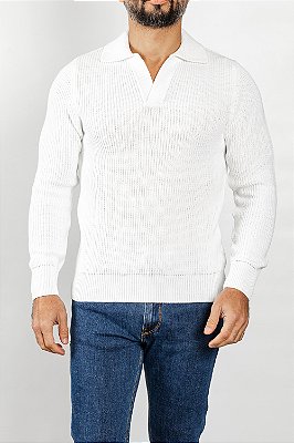 Tricot Polo Gola V Branco