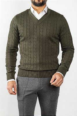 Tricot Gola V Trançado Verde