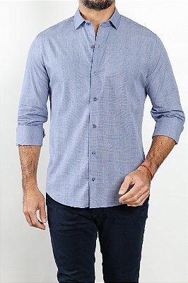 Camisa Arm Collar Pima Branca Xadrez Azul