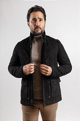 Casaco de Suede Matelassê Montreal Preto