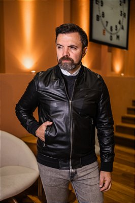 Jaqueta de Couro Bomber Preta