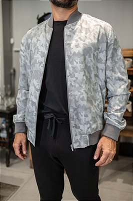 Jaqueta de Nylon Camuflada Cinza