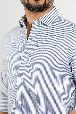 Camisa Arm Collar Pima Branca Listra Azul