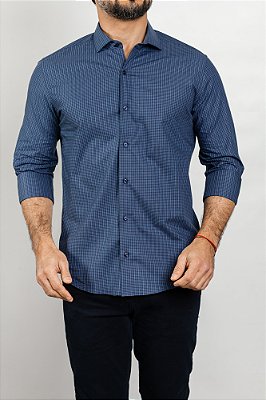 Camisa Arm Collar Pima Azul Marinho Xadrez