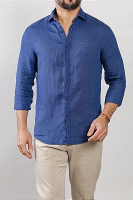 Camisa de Linho Azul Médio