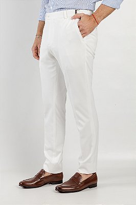 Calça Alfaiataria Off White com Fivela