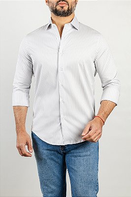Camisa Arm Collar Branca Listra Cinza