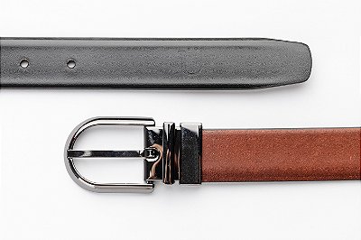 Cinto Dupla Face Couro Preto e Conhaque