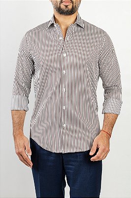 Camisa Arm Collar Branca Listra Café